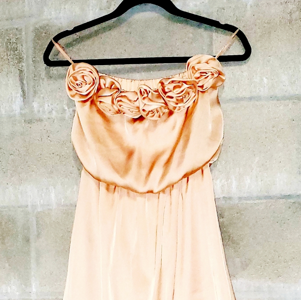 Peach bridesmaid homecoming prom dress w flower - Picture 2 of 6